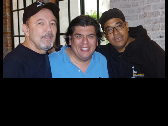Ruben Blades, WWOZ Operations Manager Jorge Fuentes, and Danilo Perez
