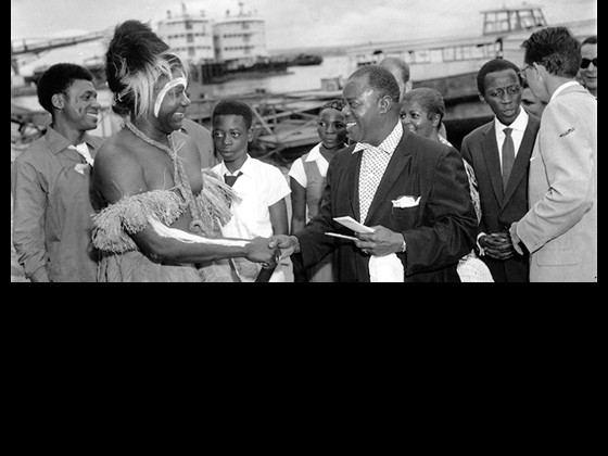 Louis Armstrong arrives in Leopoldville, Congo
