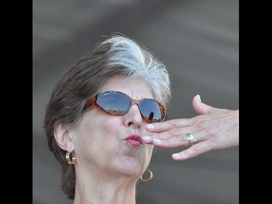Ball blows a kiss to the crowd at Jazz Fest 2012 [Photo by Kichea S. Burt]