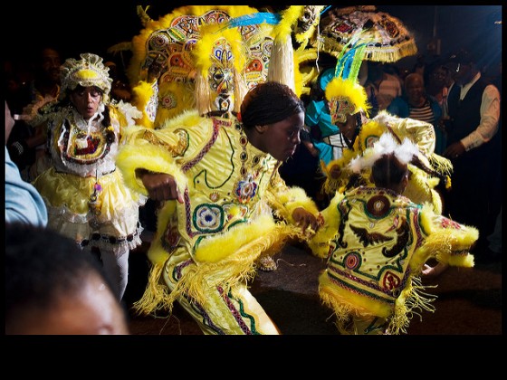 Fi-Yi-Yi and the Mandingo Warriors dancing in the streets on Saint Joseph's Night 2013 [Photo by Ryan Hodgson-Rigsbee]