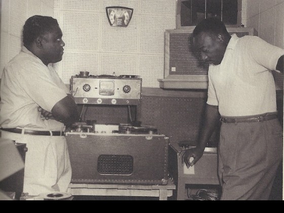Fats Domino and Dave Bartholomew in the studio
