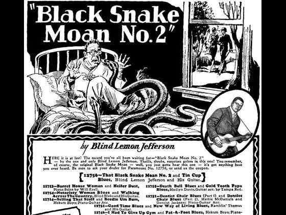 Paramount advertisement for Blind Lemon Jefferson's 'Black Snake Moan'