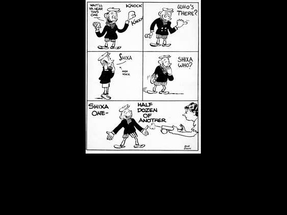 Knock knock joke cartoon of the 1930s