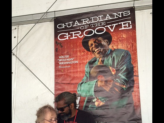 Grace Perrine and Dwayne Breashears in the WWOZ Hospitality Tent [Photo by Carrie Booher]