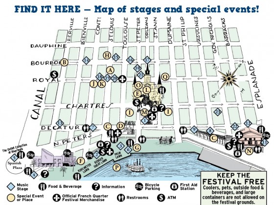 2016 French Quarter Fest stage map