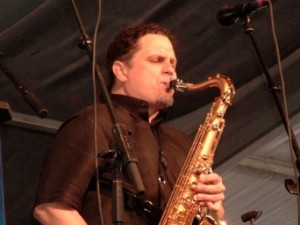 Ray Moore lighting up his tenor sax. Photo provided by Ray Moore.
