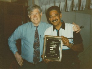 Former WWOZ General Manager David Freedman and Jeff Duperon in 1996