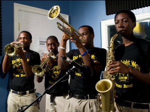 Da Wright Way Brass Band at WWOZ in 2013 [Photo by Ryan Hodgson-Rigsbee]