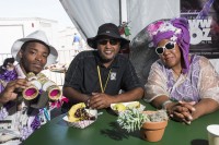 A member of Ole & Nu Style Fellas, Action Jackson, and Maroon Queen Cherice Harrison-Nelson at Jazz Fest 2019 [Photo by Ryan Hodgson-Rigsbee]