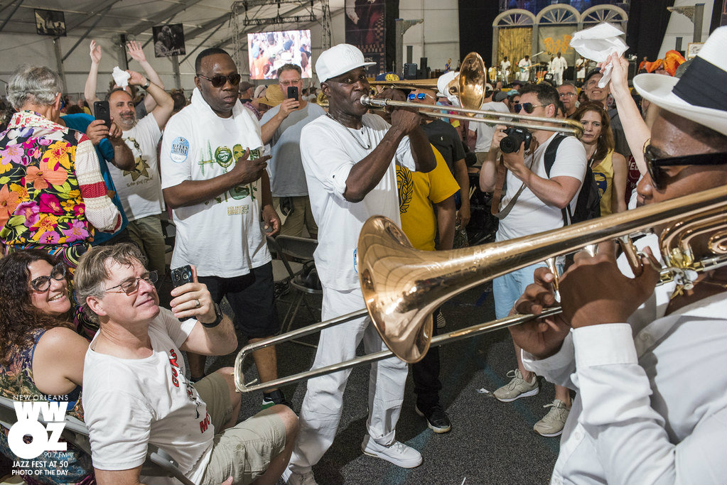 Second line in the Blues Tent Jazz Fest at 50 Photo of the Day WWOZ
